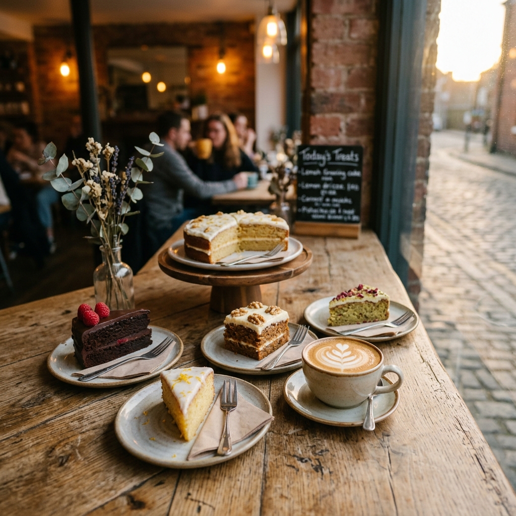 Fresh cakes and hot coffee served at Rich Way Cafe